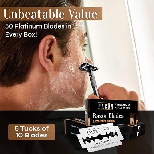 Facón 50 Double Edge Razor Blades - Premium Platinum Japanese Stainless Steel for Safety Razors, Smooth & Precise Shave for Men & Women - görsel 10