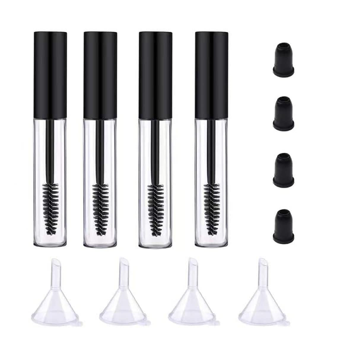 4 Pack Empty Mascara Tube with Eyelash Wand - 10ml Premium Eyelash Cream Container Bottle with Mini Funnels and Leak Stoppers, Black - görsel 1