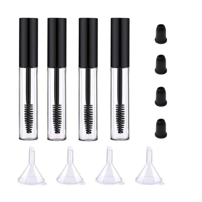 4 Pack Empty Mascara Tube with Eyelash Wand - 10ml Premium Eyelash Cream Container Bottle with Mini Funnels and Leak Stoppers, Black