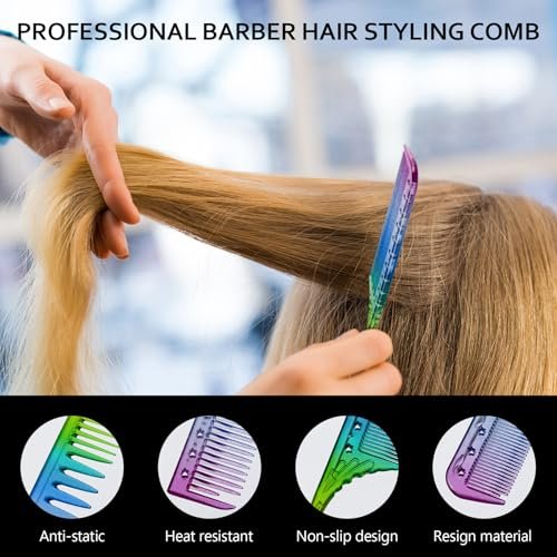 Patelai 3-Piece Rainbow Fine Tooth Comb Set - Rat Tail Styling Salon Hair Combs for Teasing, Anti-Static & Heat Resistant - görsel 4