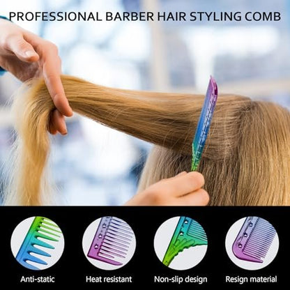 Patelai 3-Piece Rainbow Fine Tooth Comb Set - Rat Tail Styling Salon Hair Combs for Teasing, Anti-Static & Heat Resistant