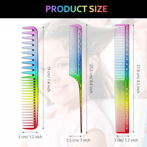 Patelai 3-Piece Rainbow Fine Tooth Comb Set - Rat Tail Styling Salon Hair Combs for Teasing, Anti-Static & Heat Resistant - görsel 10