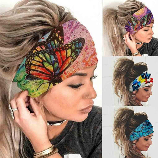 Olbye Wide Boho Headbands Headwrap – 4-Pack Stretch Button Hair Bands for Women (Cotton, Multicolor)