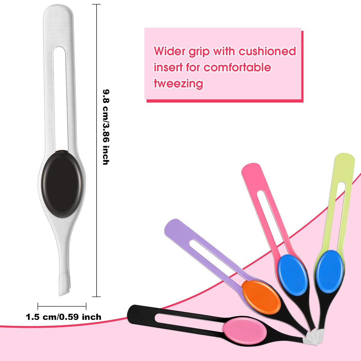 Chumia 5-Piece Non-Slip Grip Tweezers Set – Slanted Tip Stainless Steel Tweezer with Colorful Rubber Grip for Ingrown Hair, Eyebrow Shaping, Splinter & Blackhead Removal - görsel 3