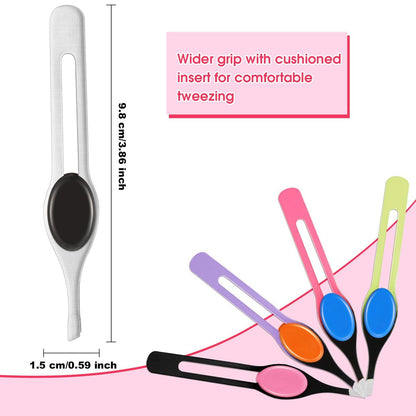 Chumia 5-Piece Non-Slip Grip Tweezers Set – Slanted Tip Stainless Steel Tweezer with Colorful Rubber Grip for Ingrown Hair, Eyebrow Shaping, Splinter & Blackhead Removal