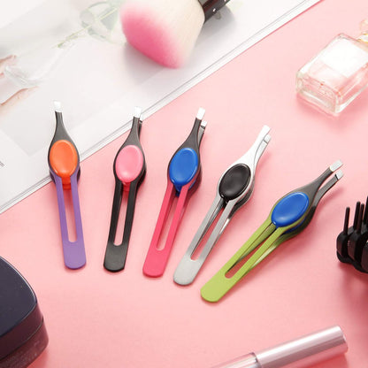 Chumia 5-Piece Non-Slip Grip Tweezers Set – Slanted Tip Stainless Steel Tweezer with Colorful Rubber Grip for Ingrown Hair, Eyebrow Shaping, Splinter & Blackhead Removal