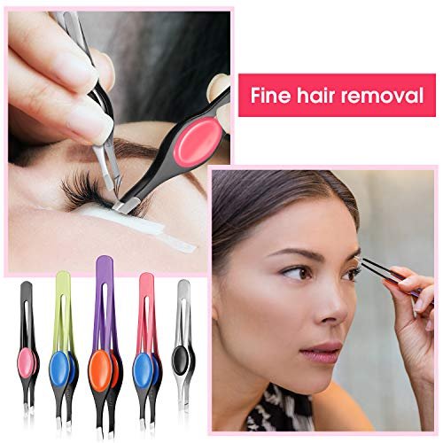 Chumia 5-Piece Non-Slip Grip Tweezers Set – Slanted Tip Stainless Steel Tweezer with Colorful Rubber Grip for Ingrown Hair, Eyebrow Shaping, Splinter & Blackhead Removal - görsel 14