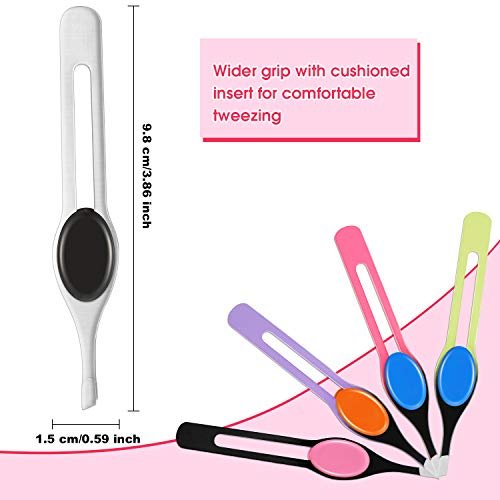 Chumia 5-Piece Non-Slip Grip Tweezers Set – Slanted Tip Stainless Steel Tweezer with Colorful Rubber Grip for Ingrown Hair, Eyebrow Shaping, Splinter & Blackhead Removal - görsel 4