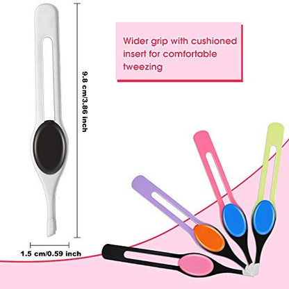 Chumia 5-Piece Non-Slip Grip Tweezers Set – Slanted Tip Stainless Steel Tweezer with Colorful Rubber Grip for Ingrown Hair, Eyebrow Shaping, Splinter & Blackhead Removal