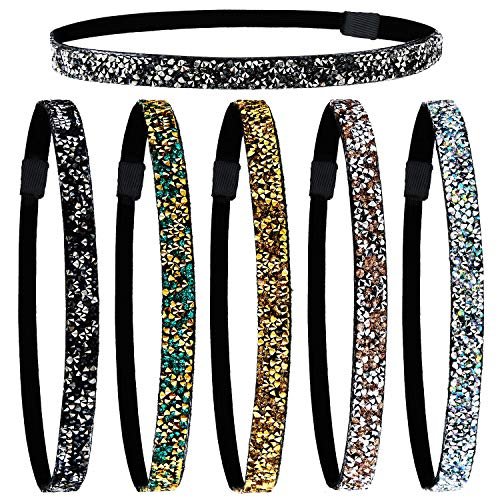 Syhood 6-Piece Sparkly Elastic Headbands for Women – Glitter Non-Slip Felt Rhinestone Hairbands for Christmas, Sports, Yoga & Gifts Avelisse