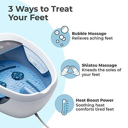 Homedics Shiatsu Bliss Footbath with Heat Boost – Foot Spa Massager with Deep Kneading, Vibrating Bubbles & Soothing Heat, Portable At-Home Pedicure Tub (Blue) Avelisse