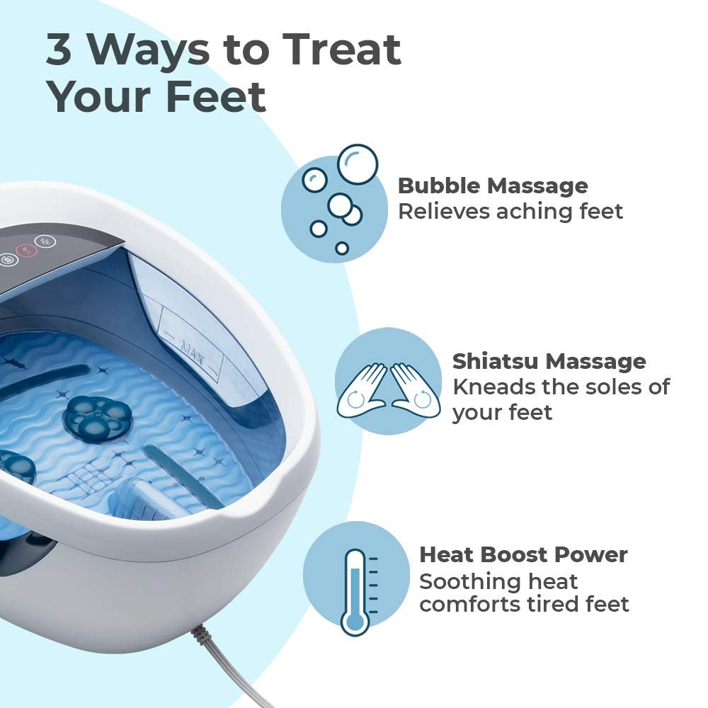 Homedics Shiatsu Bliss Footbath with Heat Boost – Foot Spa Massager with Deep Kneading, Vibrating Bubbles & Soothing Heat, Portable At-Home Pedicure Tub (Blue) Avelisse