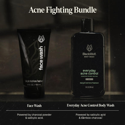 Black Wolf Charcoal Powder Face and Body Wash Bundle for Oily Skin - Deep Clean 2-Pack with Salicylic Acid to Reduce Acne Breakouts - Gift Set for Men Avelisse