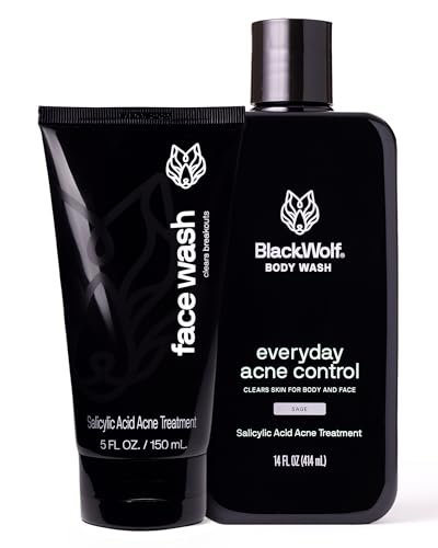 Black Wolf Charcoal Powder Face and Body Wash Bundle for Oily Skin - Deep Clean 2-Pack with Salicylic Acid to Reduce Acne Breakouts - Gift Set for Men Avelisse