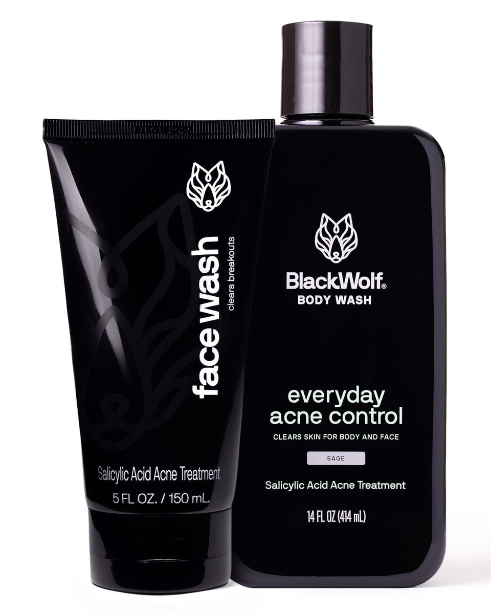Black Wolf Charcoal Powder Face and Body Wash Bundle for Oily Skin - Deep Clean 2-Pack with Salicylic Acid to Reduce Acne Breakouts - Gift Set for Men Avelisse