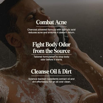 Black Wolf Charcoal Powder Face and Body Wash Bundle for Oily Skin - Deep Clean 2-Pack with Salicylic Acid to Reduce Acne Breakouts - Gift Set for Men Avelisse
