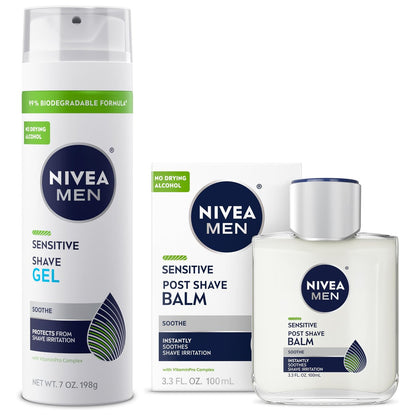 NIVEA MEN Sensitive Shaving Set: Shave Gel + Post Shave Balm for Sensitive Skin