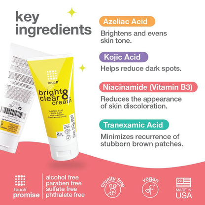 TOUCH Radiance Cream with Niacinamide, Kojic Acid, Tranexamic Acid & Azelaic Acid – Brightening Face Cream for Uneven Skin Tone – 2 oz Avelisse