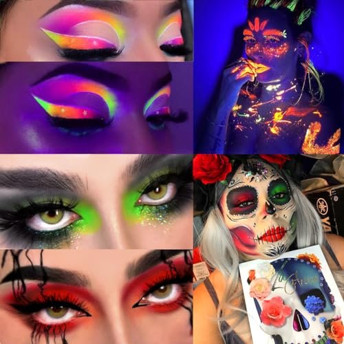 Afflano 54-Color Rainbow Eyeshadow Palette – High Pigment Neon & Glow-in-Dark Shadows for Halloween, Festival, SFX, Skull, Vampire, Emo, Goth Makeup - görsel 10