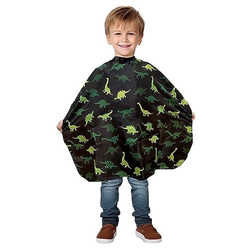 Dinosaur Kids Barber Cape for Boys – Adjustable Neck with Plastic Snaps, Hair Cutting Cape for Toddlers, Home Salon or Barber Shop Use, Plum Hill Avelisse