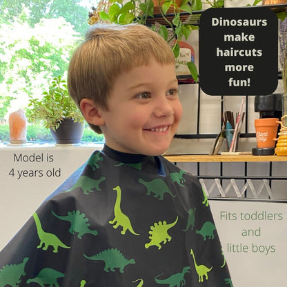 Dinosaur Kids Barber Cape for Boys – Adjustable Neck with Plastic Snaps, Hair Cutting Cape for Toddlers, Home Salon or Barber Shop Use, Plum Hill Avelisse