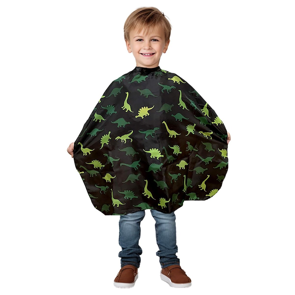 Dinosaur Kids Barber Cape for Boys – Adjustable Neck with Plastic Snaps, Hair Cutting Cape for Toddlers, Home Salon or Barber Shop Use, Plum Hill Avelisse