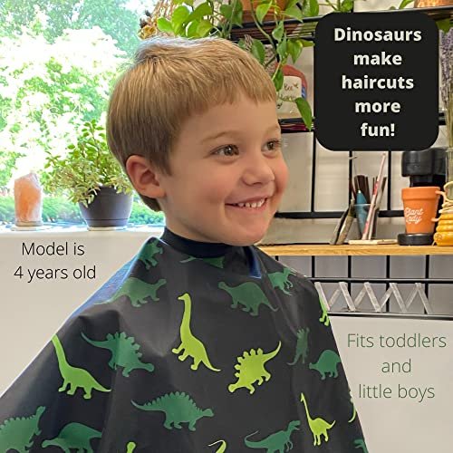 Dinosaur Kids Barber Cape for Boys – Adjustable Neck with Plastic Snaps, Hair Cutting Cape for Toddlers, Home Salon or Barber Shop Use, Plum Hill Avelisse