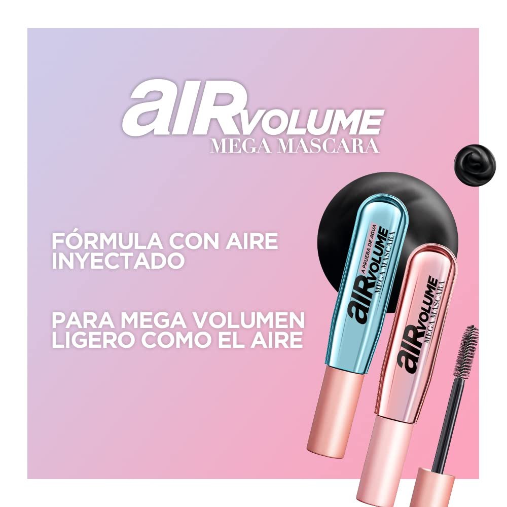 L'Oréal Paris Air Volume Mega Mascara, Waterproof Black, 0.28 Fl Oz – Lightweight & Long-Lasting Volumizing Mascara Avelisse