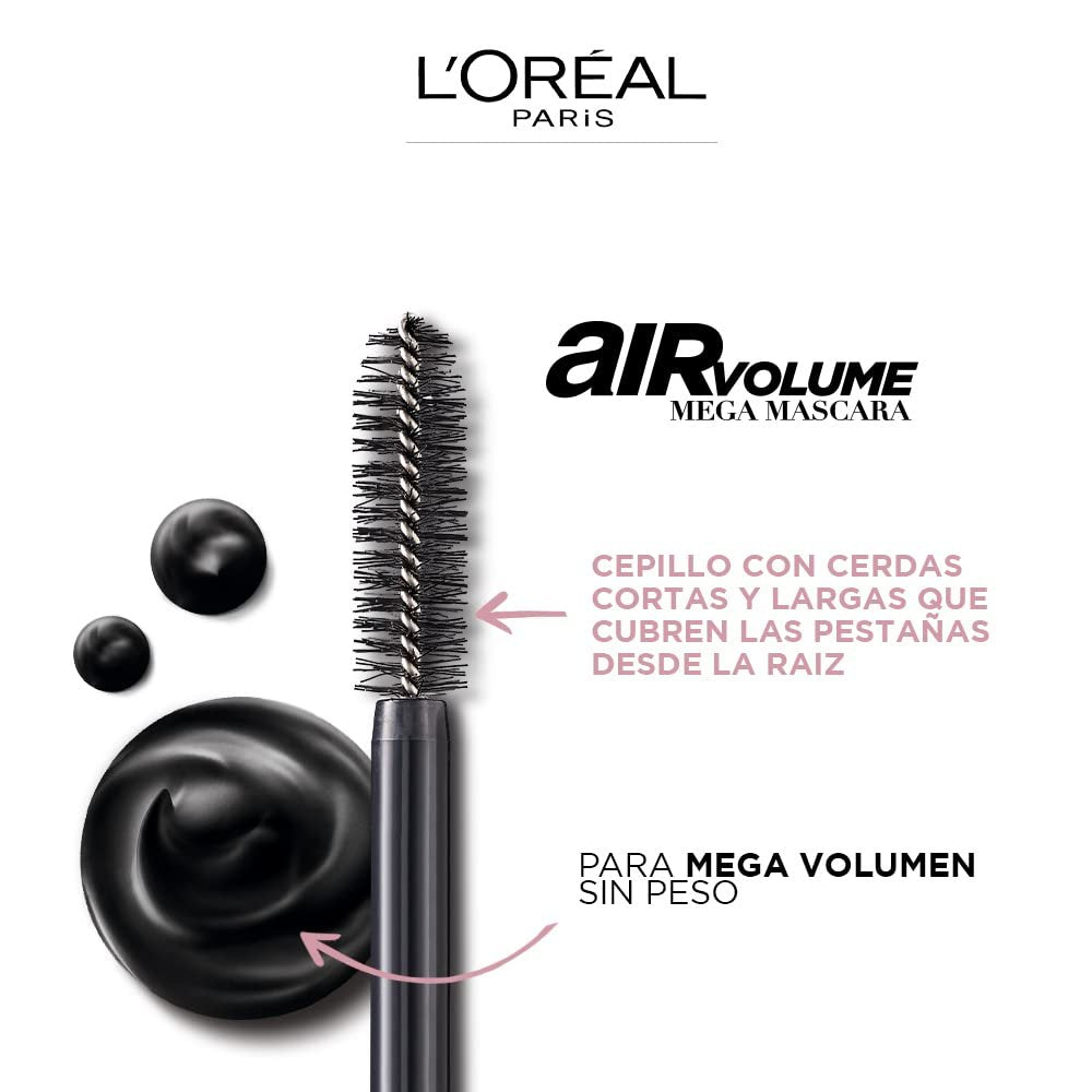 L'Oréal Paris Air Volume Mega Mascara, Waterproof Black, 0.28 Fl Oz – Lightweight & Long-Lasting Volumizing Mascara Avelisse