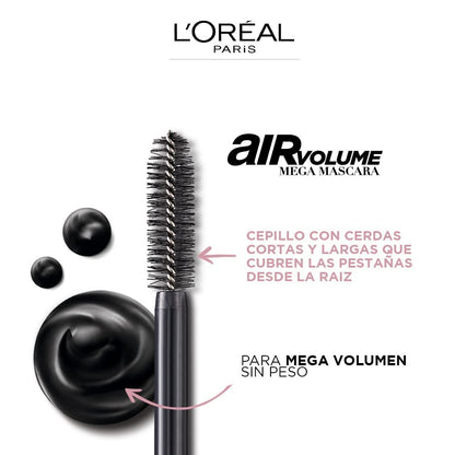 L'Oréal Paris Air Volume Mega Mascara, Waterproof Black, 0.28 Fl Oz – Lightweight & Long-Lasting Volumizing Mascara Avelisse
