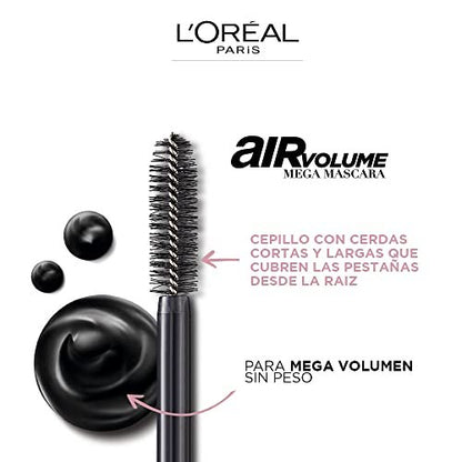 L'Oréal Paris Air Volume Mega Mascara, Waterproof Black, 0.28 Fl Oz – Lightweight & Long-Lasting Volumizing Mascara Avelisse