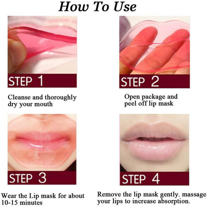 Felico Lip Mask Patches - 30 PCS Collagen Crystal Pink Care Gel Pads for Moisturizing, Anti-Wrinkle, and Hydrating Lips