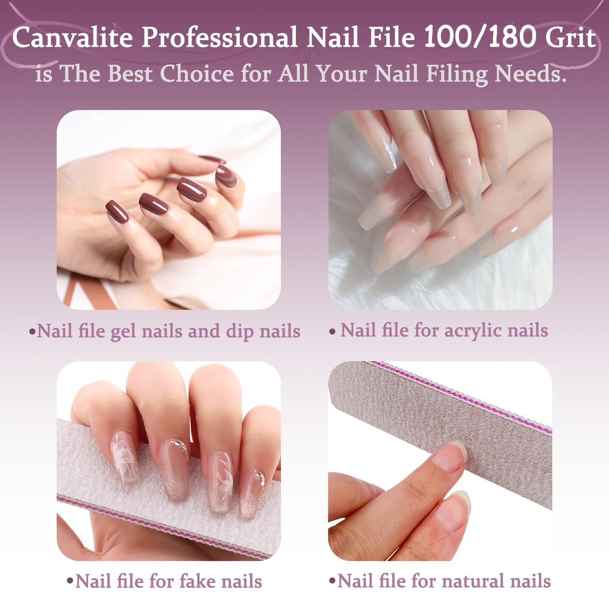 Professional Reusable Nail Files 12-Pack - 100/180 Grit Double-Sided Washable Nail File for Poly Gel, Acrylic Nails - Home Salon Manicure Tools by HeeYaa - görsel 9