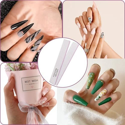 Professional Reusable Nail Files 12-Pack - 100/180 Grit Double-Sided Washable Nail File for Poly Gel, Acrylic Nails - Home Salon Manicure Tools by HeeYaa