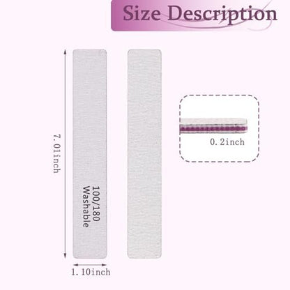 Professional Reusable Nail Files 12-Pack - 100/180 Grit Double-Sided Washable Nail File for Poly Gel, Acrylic Nails - Home Salon Manicure Tools by HeeYaa