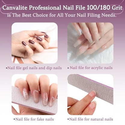 Professional Reusable Nail Files 12-Pack - 100/180 Grit Double-Sided Washable Nail File for Poly Gel, Acrylic Nails - Home Salon Manicure Tools by HeeYaa