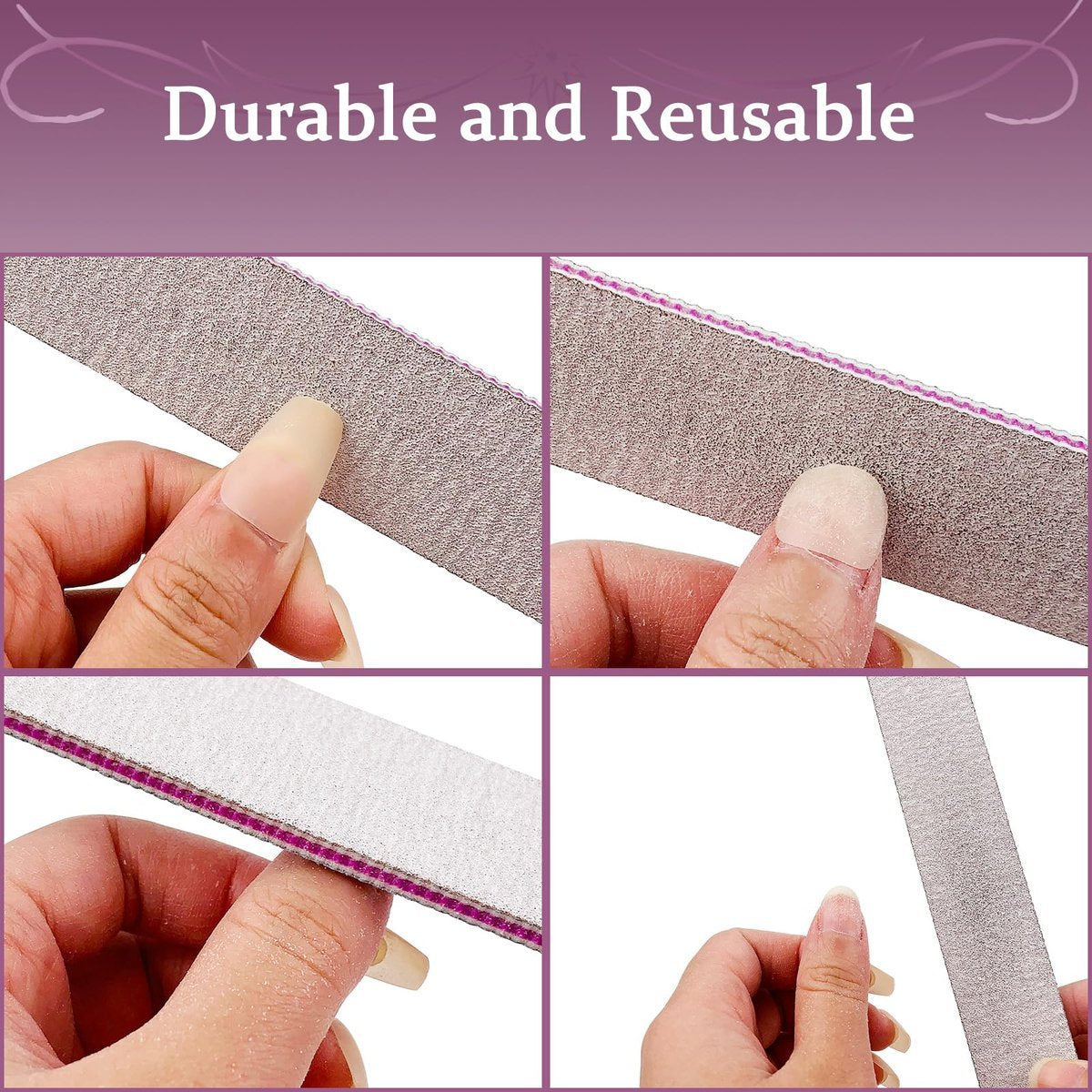 Professional Reusable Nail Files 12-Pack - 100/180 Grit Double-Sided Washable Nail File for Poly Gel, Acrylic Nails - Home Salon Manicure Tools by HeeYaa - görsel 7