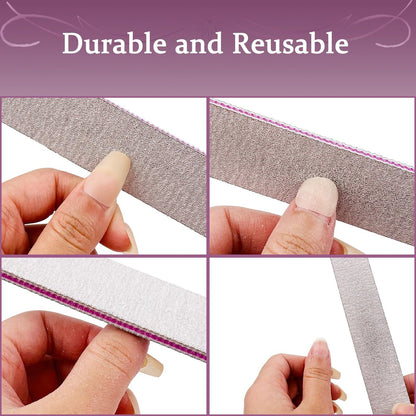 Professional Reusable Nail Files 12-Pack - 100/180 Grit Double-Sided Washable Nail File for Poly Gel, Acrylic Nails - Home Salon Manicure Tools by HeeYaa