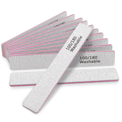 Professional Reusable Nail Files 12-Pack - 100/180 Grit Double-Sided Washable Nail File for Poly Gel, Acrylic Nails - Home Salon Manicure Tools by HeeYaa