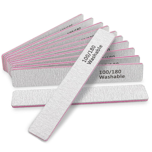 Professional Reusable Nail Files 12-Pack - 100/180 Grit Double-Sided Washable Nail File for Poly Gel, Acrylic Nails - Home Salon Manicure Tools by HeeYaa