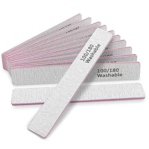 Professional Reusable Nail Files 12-Pack - 100/180 Grit Double-Sided Washable Nail File for Poly Gel, Acrylic Nails - Home Salon Manicure Tools by HeeYaa - görsel 2