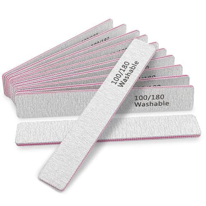 Professional Reusable Nail Files 12-Pack - 100/180 Grit Double-Sided Washable Nail File for Poly Gel, Acrylic Nails - Home Salon Manicure Tools by HeeYaa