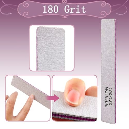 Professional Reusable Nail Files 12-Pack - 100/180 Grit Double-Sided Washable Nail File for Poly Gel, Acrylic Nails - Home Salon Manicure Tools by HeeYaa - görsel 6