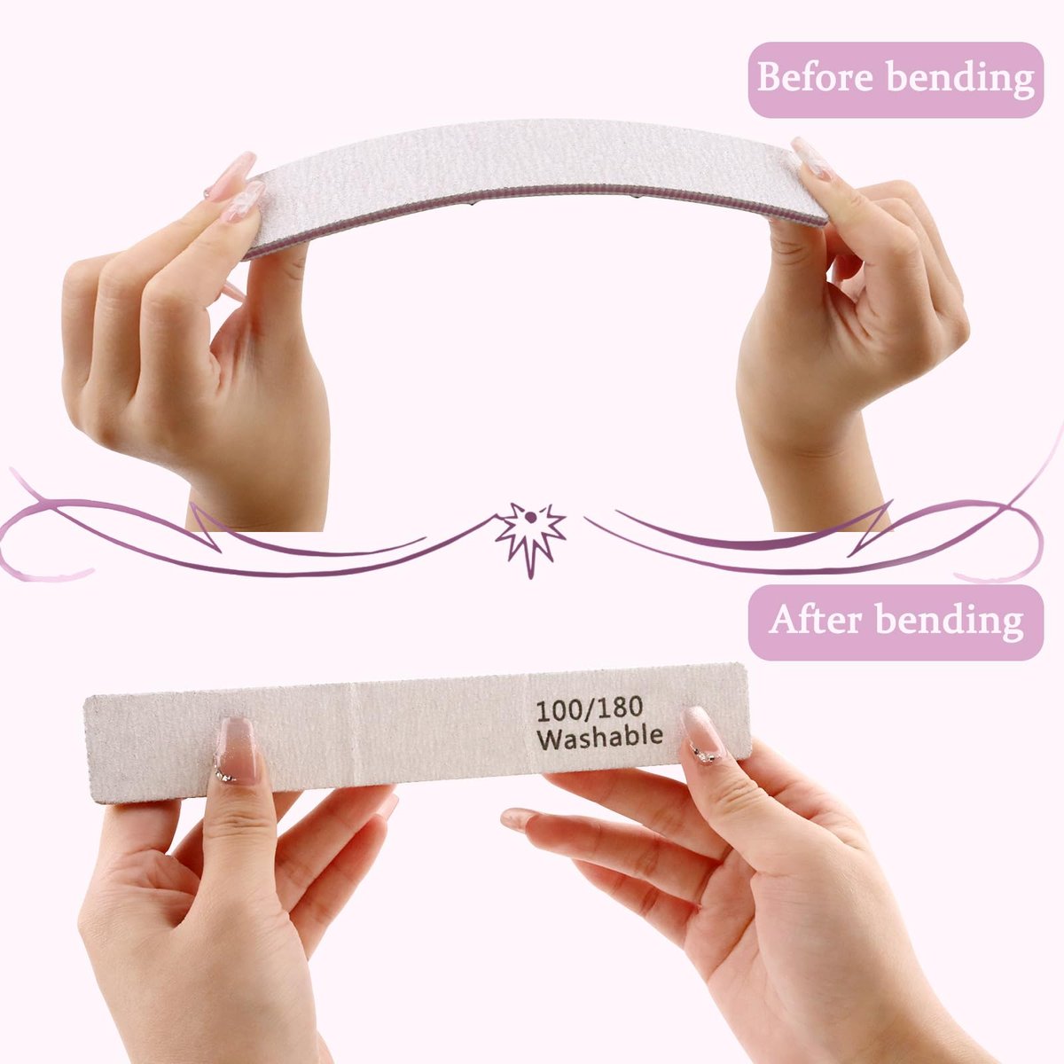 Professional Reusable Nail Files 12-Pack - 100/180 Grit Double-Sided Washable Nail File for Poly Gel, Acrylic Nails - Home Salon Manicure Tools by HeeYaa - görsel 15