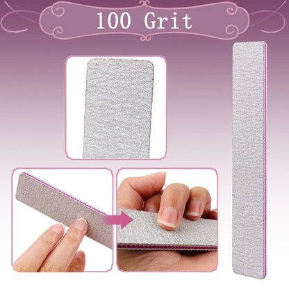 Professional Reusable Nail Files 12-Pack - 100/180 Grit Double-Sided Washable Nail File for Poly Gel, Acrylic Nails - Home Salon Manicure Tools by HeeYaa