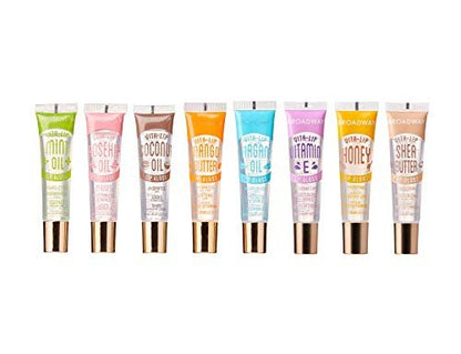 Ruby Kisses Broadway Vita-Lip Clear Lip Gloss 8-Pack - Ultra-Hydrating, High-Shine Non-Sticky Finish with Vitamins - Mint, Rosehip, Coconut, Mango, Argan, Honey, Shea