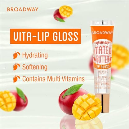 Ruby Kisses Broadway Vita-Lip Clear Lip Gloss 3-Pack: Mango Butter, Rosehip, Coconut Oil - Ultra-Hydrating, Non-Sticky, High-Shine Lip Balm