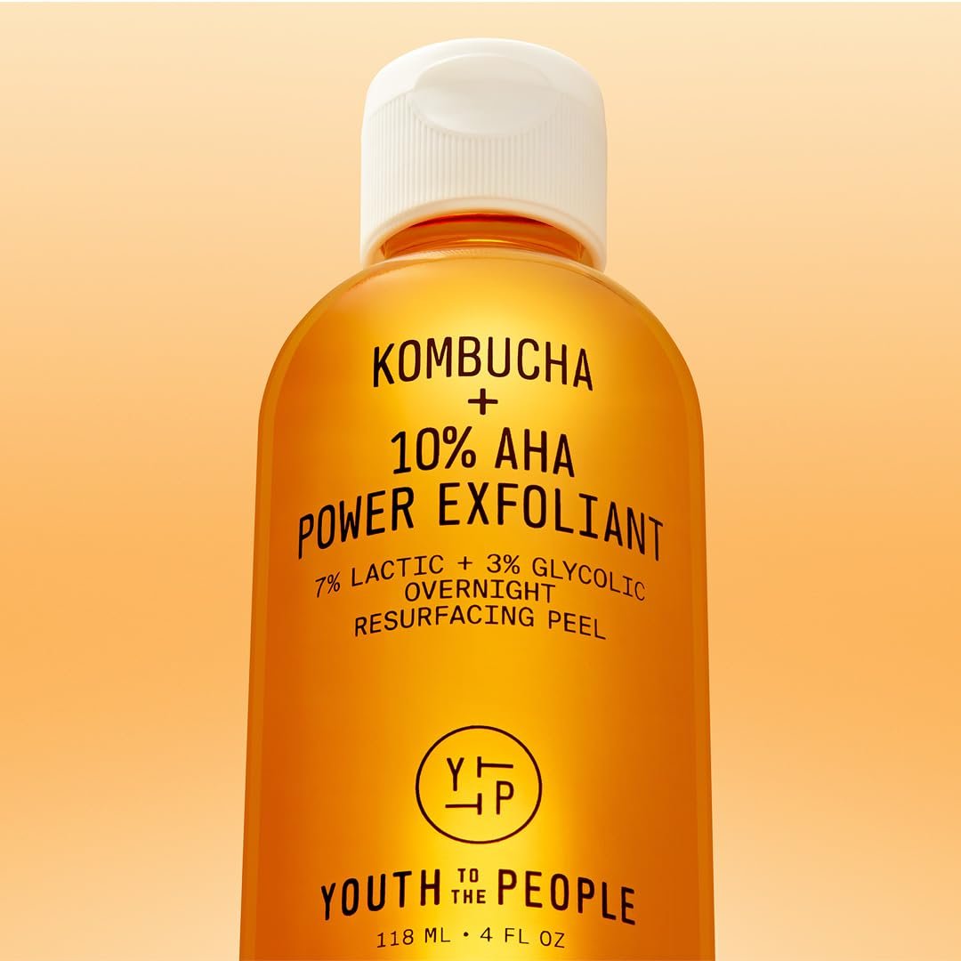 Youth To The People Kombucha + 10% AHA Power Exfoliant - Overnight Resurfacing Peel with Lactic & Glycolic Acid, 4 fl oz Avelisse