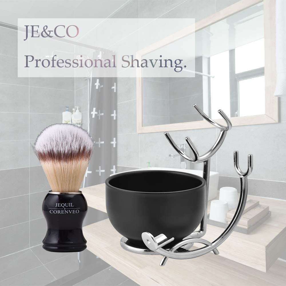 JEQUIL&CORENVEO Deluxe Shaving Kit for Men – 3-in-1 Shaving Set with Brush, Bowl, and Razor & Brush Holder Avelisse