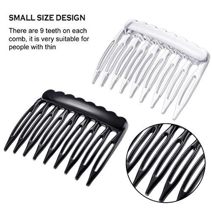 eBoot 24 Pieces Small Hair Combs - Plastic French Teeth Combs for Fine Hair, Black and Clear, Wedding Veil Accessories